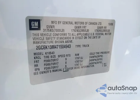 2007 Chevrolet Silverado K1500 Crew Cab from USA, damaged, VIN 2GCEK13M471504943